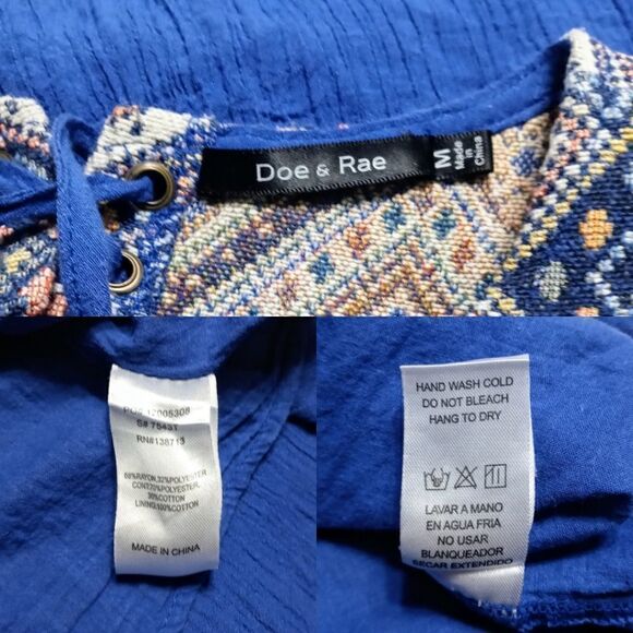 Doe & Rae Woven Gauze Tapestry Top Blue Medium - Picture 10 of 11